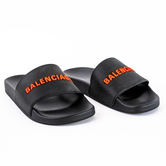Balenciaga Black Red Pool Slide Sandals Men’s Rubber Logo - NEW - EU 42 | US 9 - Picture 15 of 16